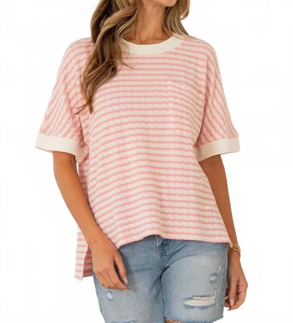 NEW SEW IN LOVE relaxed fit cuff sleeve top in blush and white